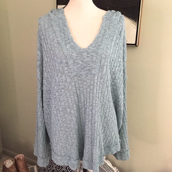 Free People Baja Babe Hooded Hacci Sweater L Blue Oversized Pullover Beachy, M - Picture 3 of 12